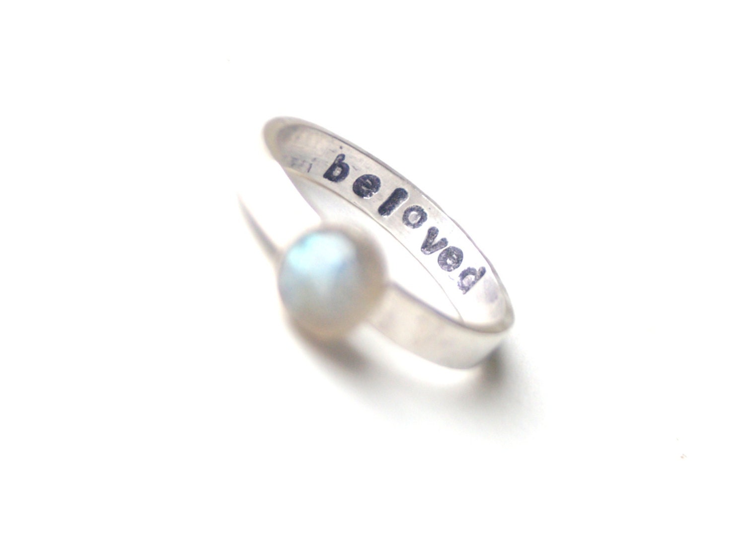 Personalized Sterling Silver Secret Message Ring with Stone, Hand Stamped Custom Stacking Ring