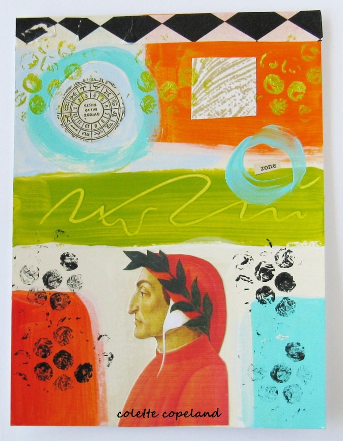 Mixed media collage on paper, Dante