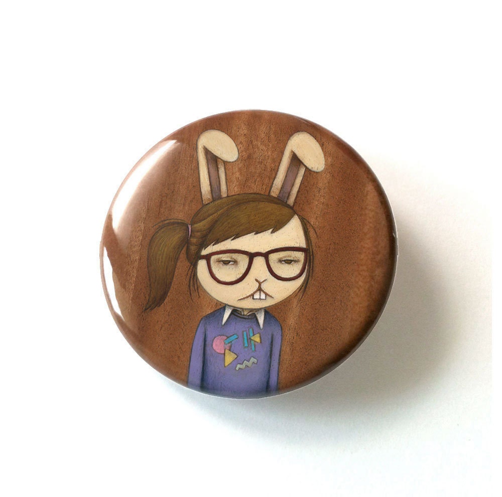 Side Ponytail, pinback button of original illustration by Anna Tillett Designs