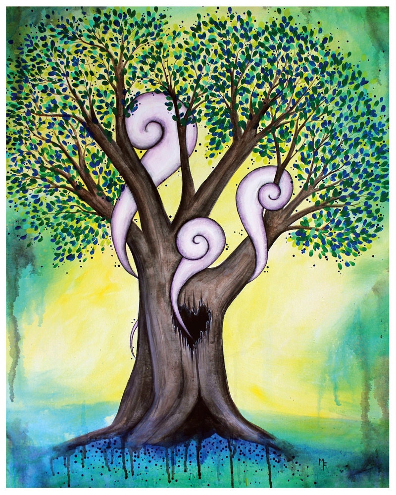 The One I Love  8x10 Art Print surreal swirly tree with heart and branches