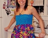 Blue and Purple Batik Shirred Tube Top