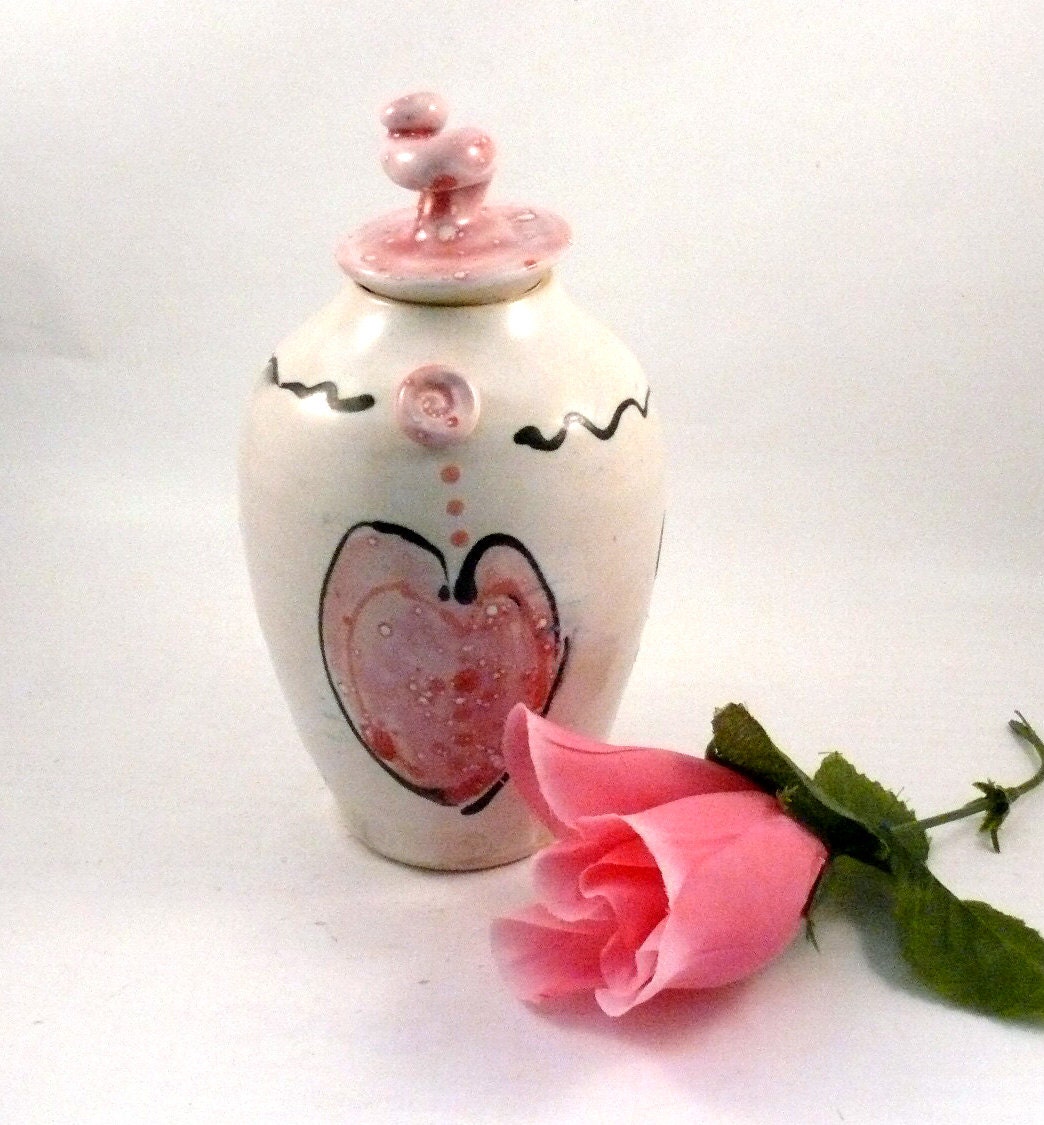 Romantic decorative art jar with pink heart - art vessel valentine home decor