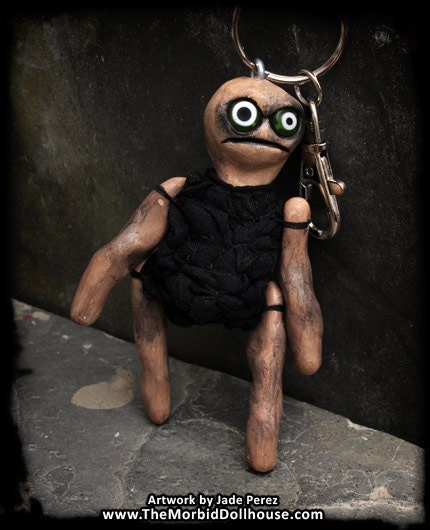 Handmade Green Eyed Monster Doll Keychain - Car Mirror Ornament