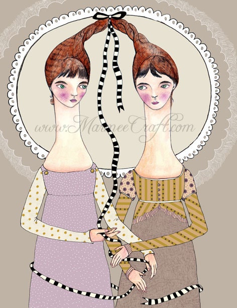 Regency girls sister ribbon hair Art Print, "A Ribbon"
