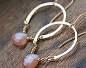 peach moonstone gold horseshoe earrings, chandelier statement jewelry, summer 2013