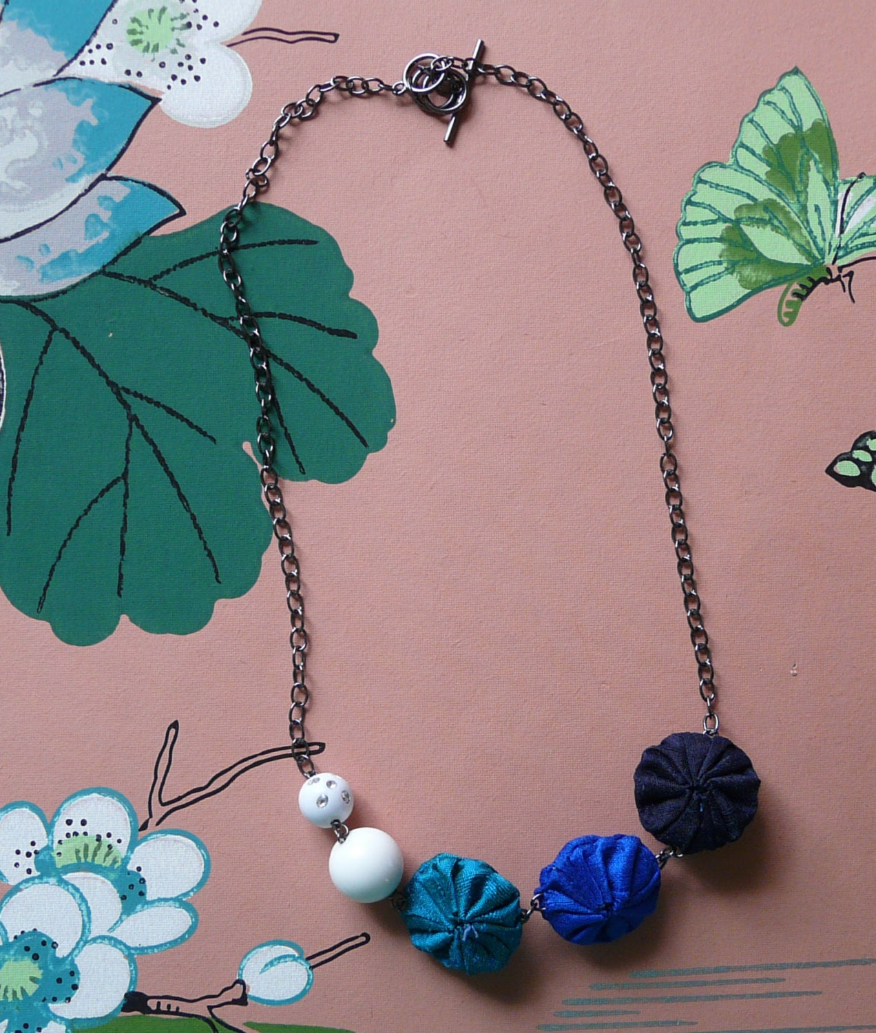 the deep end necklace - vintage beads and silk yoyos