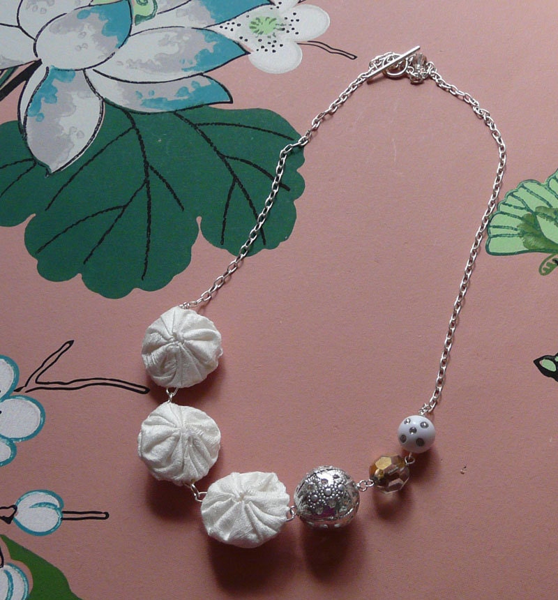 white dwarf necklace - vintage beads and silk yoyos