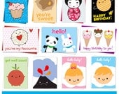 Kawaii Cards - pick any two - birthday, greetings, get well soon