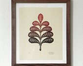 FROND Woodcut Print, Woodblock Print (Archivally Framed in Natural Walnut)