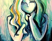 Figure painting abstract nude oil on canvas by Aja huge 30x40 inches The Memory
