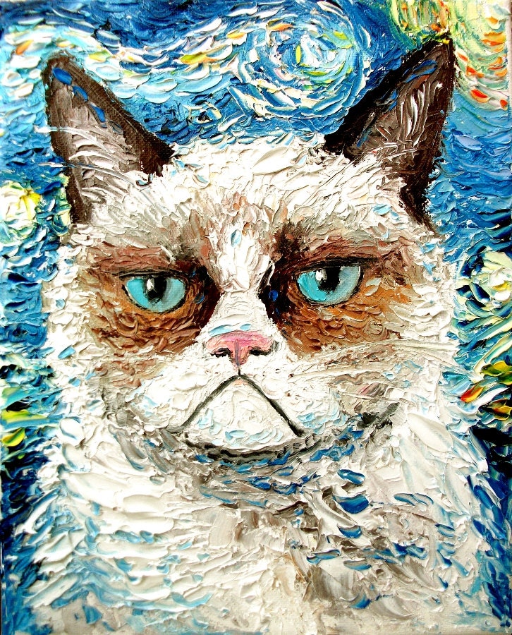 Vincent van NO - Cat meets Starry Night print of original oil painting 16x20 inches