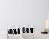 MOONSHINE - hand printed rocks glasses, set of 4