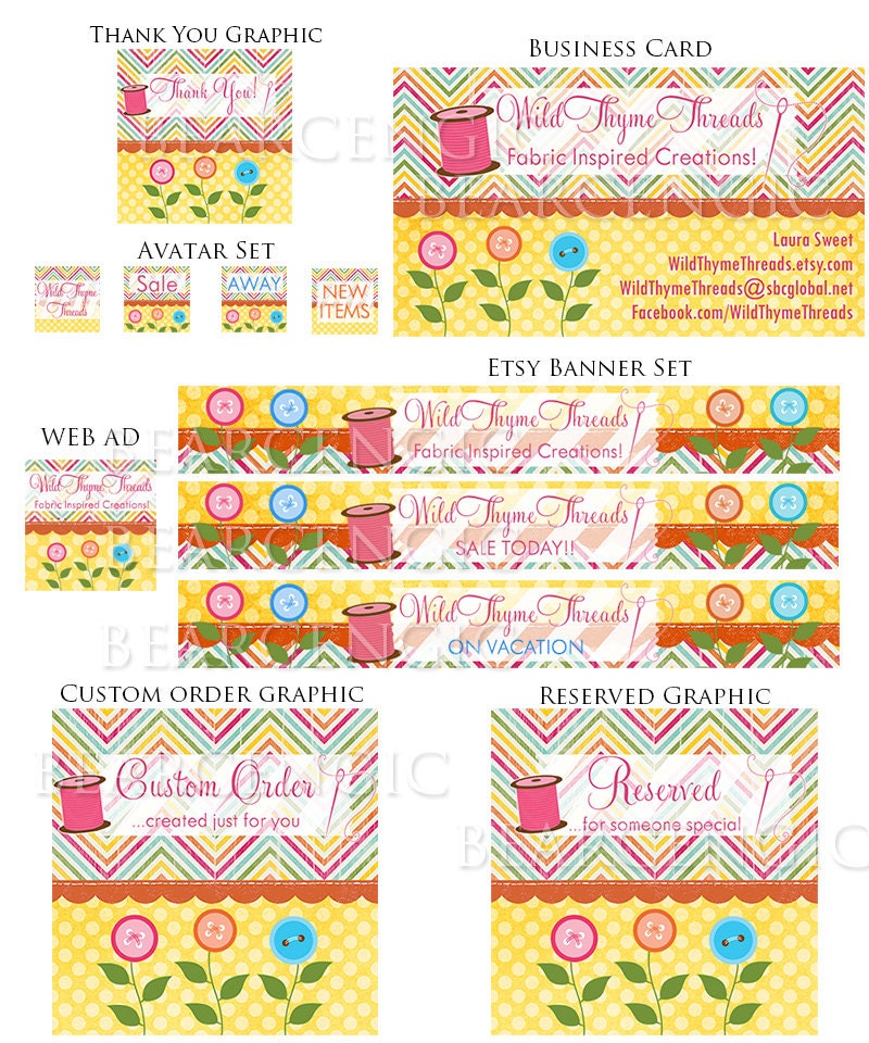 Custom Etsy Banner Set, Business Card, Avatars Graphic Design