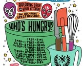 Kitchen Measurements print with utensils and luchadores