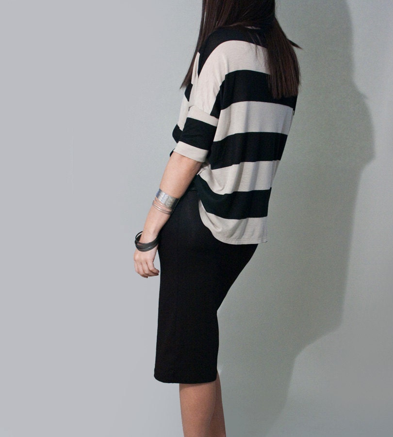 Skirt, Black Below the Knee, Fold Over Yoga Band Pencil, XS Small Medium Large XL