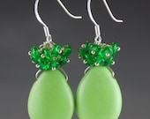 Lime Green Gaspeite and Sterling Silver Wire Wrapped Earrings