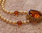 Sunshine Vintage Style pendant necklace with Czech glass, Swarovski pearls and a bold vintage pendant