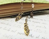 Spiral Goddess  Pearl Dangle Earrings Gold Wire Wrapped Vintage Chain Recycled Repurposed