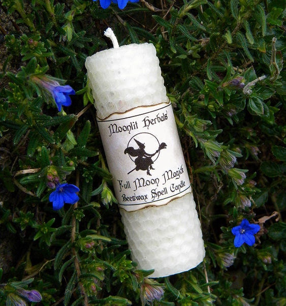 Full Moon Magick Beeswax Spell Candle - Manifesting, Drawing Down the Moon, Esbat, Wisdom, Intuition, Dream Magick, Empowerment, Divination