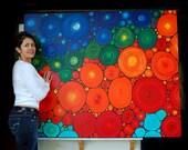 Buy Art Colorful Abstract Painting Mosaic Spirals circles Primary colors Orange Red Blue Green Aqua Large Huge Big Canvas Original 48x60