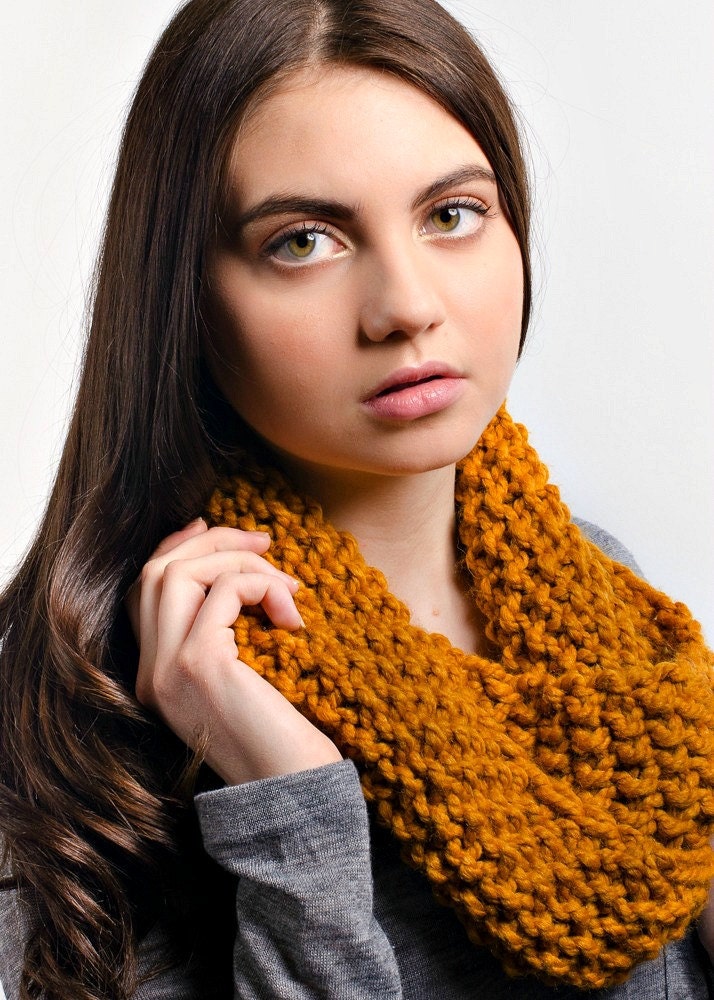Hand Knit Cowl Scarf - Mobius Cowl in Mustard Yellow