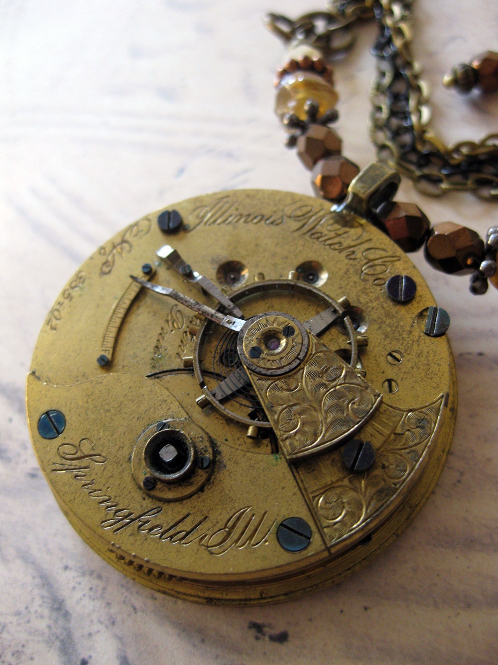 Antique Pocket Watch movement Steampunk Necklace