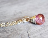 Light Pink Necklace Sterling Silver Quartz Gemstone Wire Wrapped Rose