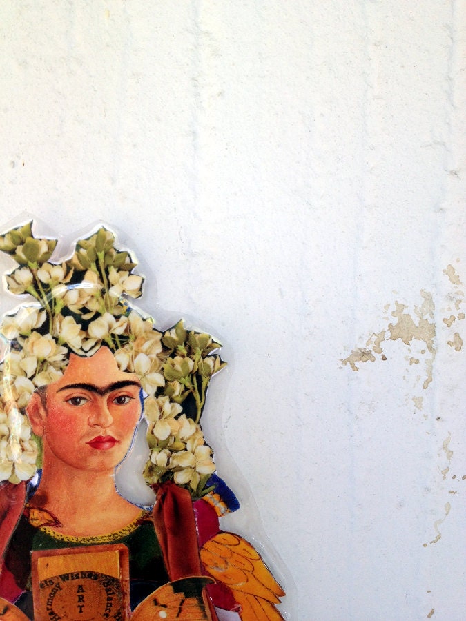 ooak wall decor Frida Khalo collage Paper Puppet  mixed media altered  paper doll