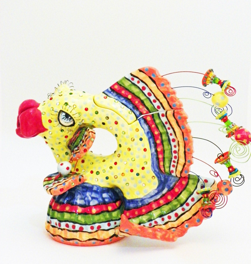 Ceramic Fish Teapot Cha Cha Gets Bedazzled Made to Order