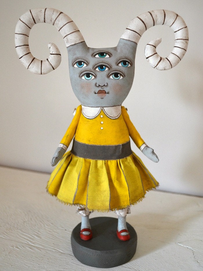 Sweet Monster Folk Art Doll Sculpture Hand Painted Original -- Custom Made to Order