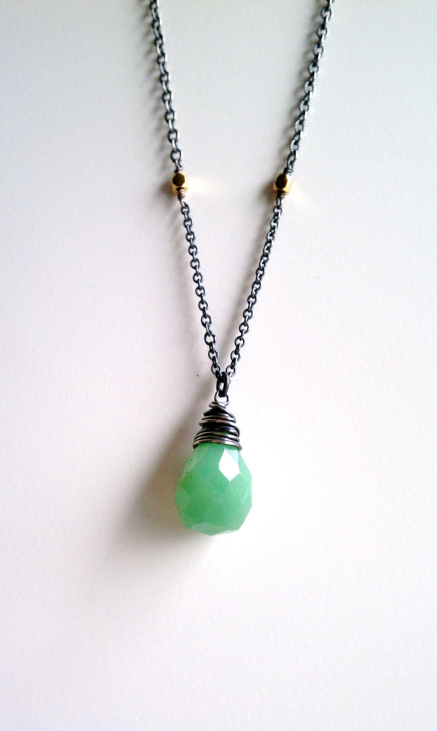 Mint Chrysoprase Drop on Oxidized Sterling Chain