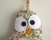 Sale Handmade Bird plush toy decoration with green floral and vintage kitten fabric