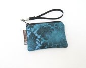 Pixy Roo Small Wristlet - coin purse - credit card purse - Zippered Pouch - Head Over Teal Fabric
