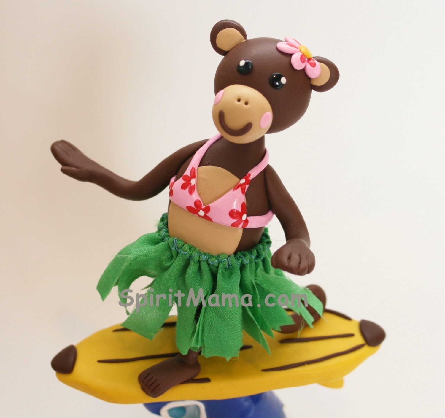 Surfing Girl Hula Monkey Birthday Cake Topper on Banana Surf Board