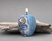 Polymer clay pendant. Steel blue. Polymer clay jewelry. Swirls. Swirly. free form. hand formed.
