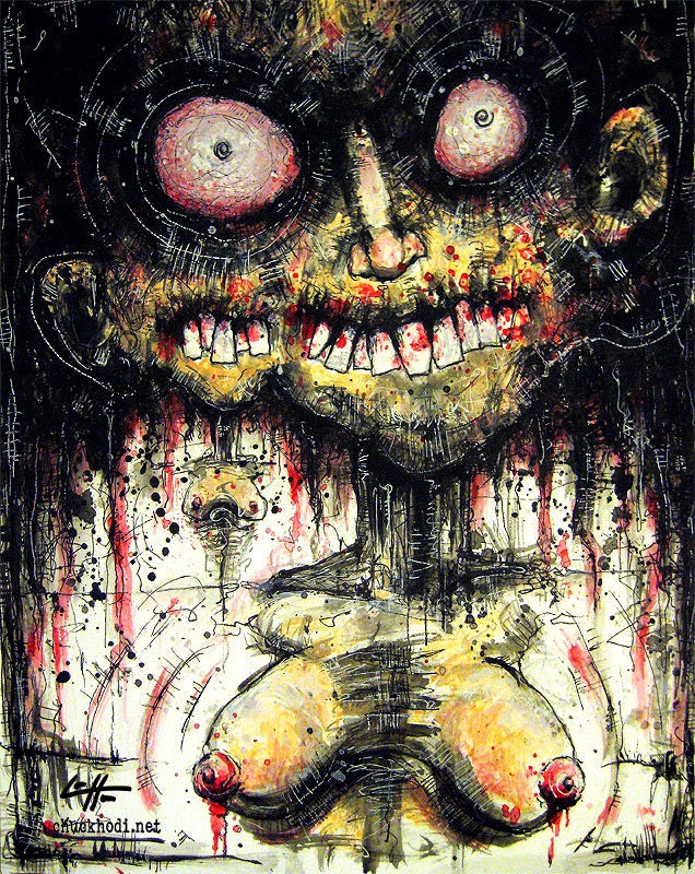 Print 8x10" - Untitled - Ink Watercolor Dark Art Horror Monster Creature Blood Zombie Abstract Boobs Tits Surreal Fantasy Red Eyes Gothic