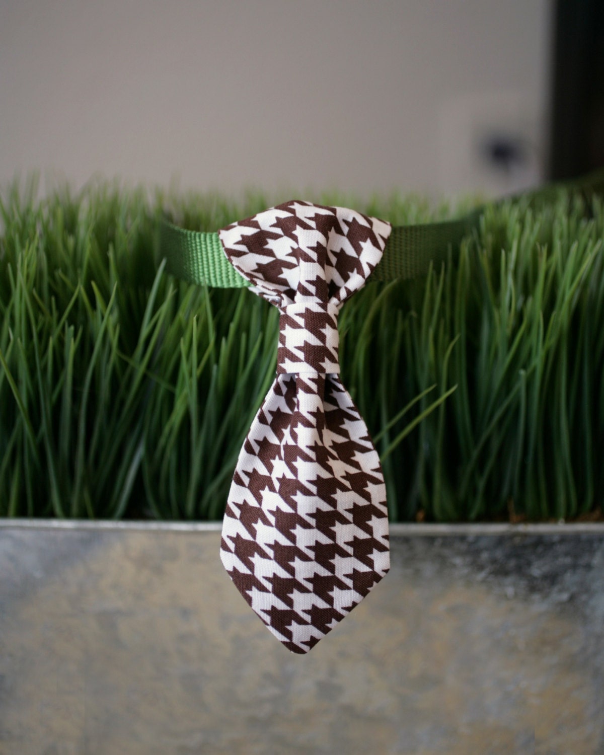 Dog Tie - Brown Houndstooth Print