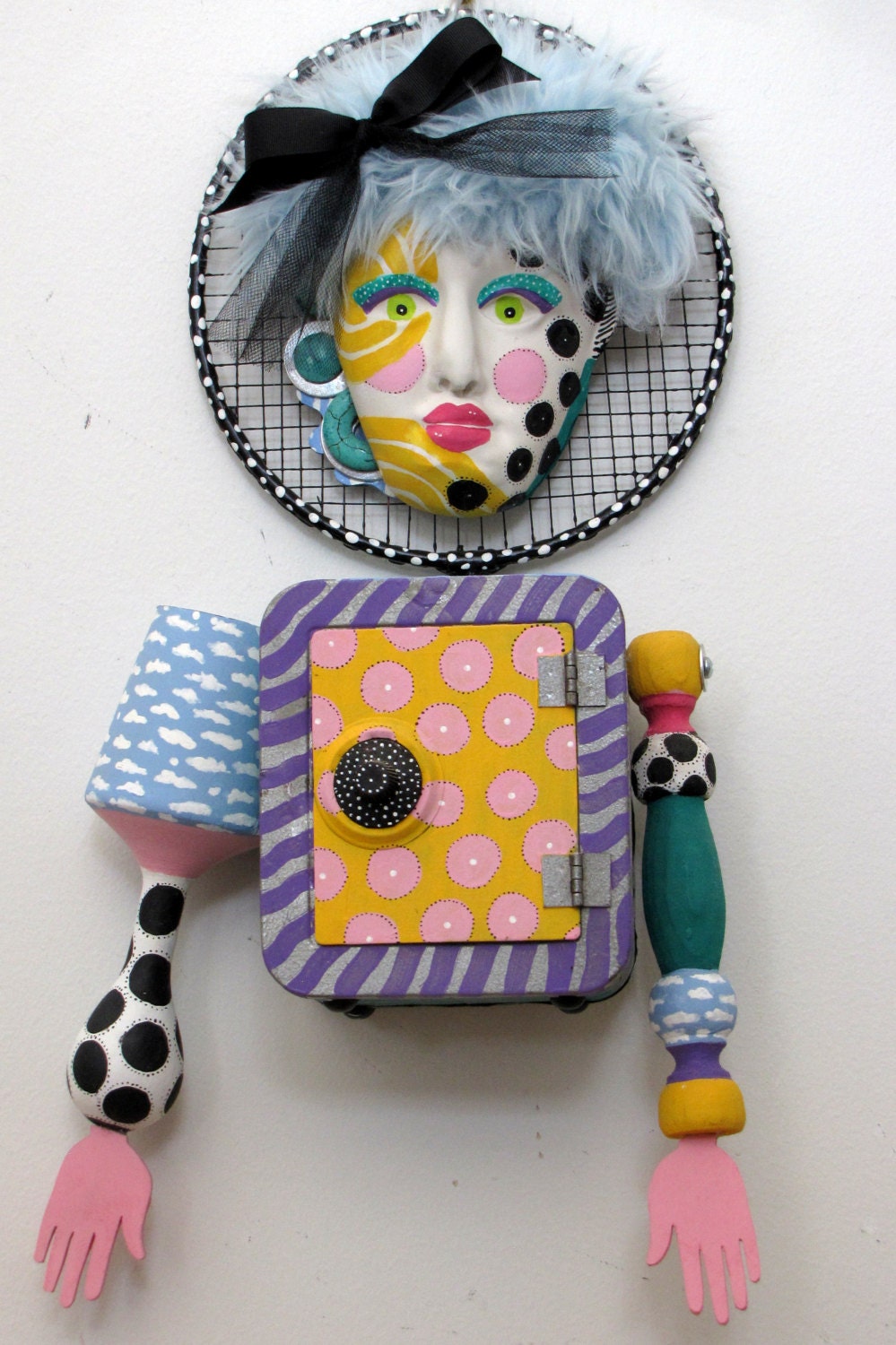 Youre Safe With Me OOAK polymer recycled found object mixed media sculpture