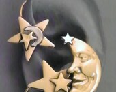 Golden Star Ear Wrap  - MAN in the MOON  - Intricate Celestial Brass and Sterling Ear Cuff