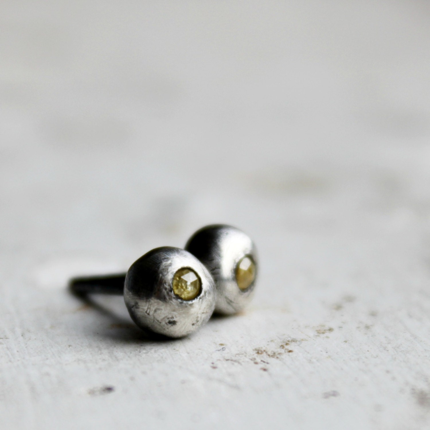 Reserved for Opal -- Rose Cut Yellow Diamond Studs  petite pebble studs -- payment no. 3