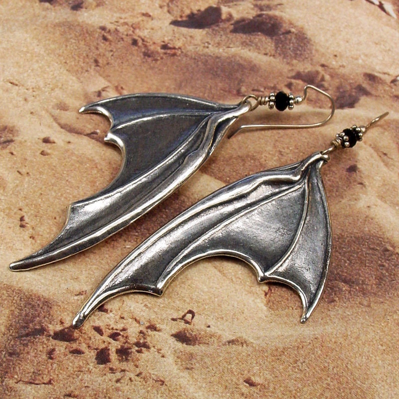 DRAGON WINGS - Large Silver Alternative Angel Wing Earrings
