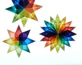 Hand-folded Kite Paper Rainbow Stars - One 16 Pointed and Two 8 Pointed Stars - handworkstudio
