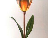 Glass Flower Lamp / Fused Glass Table Lamp / Stained Glass Lamp / Accent Lamp / Art Glass Tulip - Root Beer and Cream Soda Colored Glass