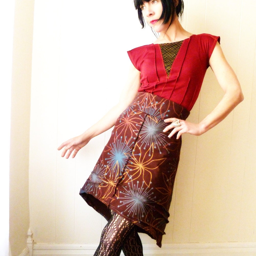 Summer Samba - iheartfink Handmade Hand Printed Womens Artistic Aline Hi-Low Structured High Waist Skirt
