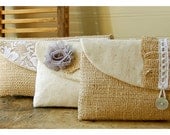 Set of Eight - 8, Personalized Bridesmaid Gift Idea, Bridesmaid Clutch, Lace Wedding Accessory, Clutch Bridesmaid Gift, Burlap Party tagt