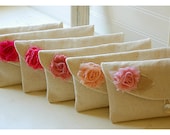 Set of 15 purse clutch burlap rose color choice raw cotton linen Bridesmaid wedding rustic Personalize 10th bag FREE gift MakeUp