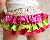 Girls Ruffle Butt Bloomers Pink Green Chevron Diaper Cover Nb 3m 6m 12m 18m