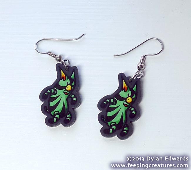 Green Bean Cat monster - Feeping Creatures acrylic earrings