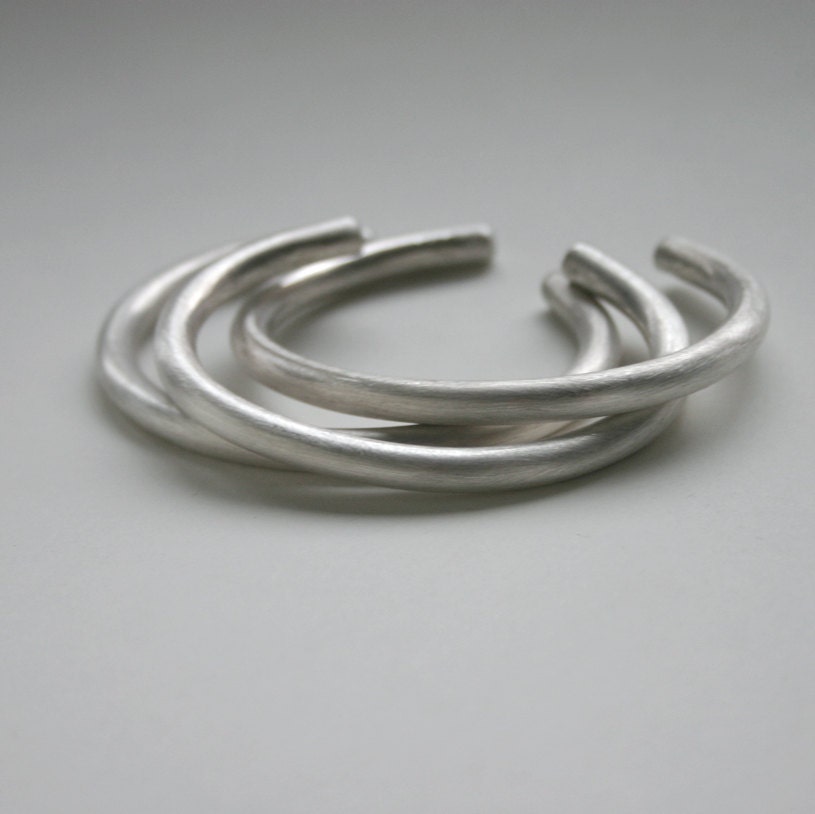 Sterling Silver Heavy Wire Cuff Bracelet Satin Finish