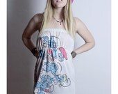 SMURFS 80s Pillow Case Dress Strapless Handmade Vintage